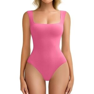 AVIDLOVE Seamless Square Neck Bodysuit Pink One Piece Tank Top Women M